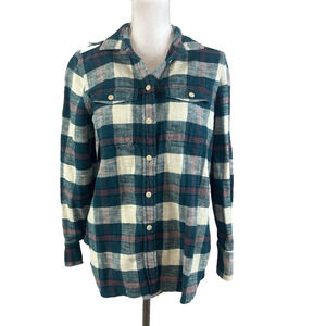 J. Crew Lumberjack Shirt size 4 Teal Red Plaid Flannel Button Up Casual Outdoors